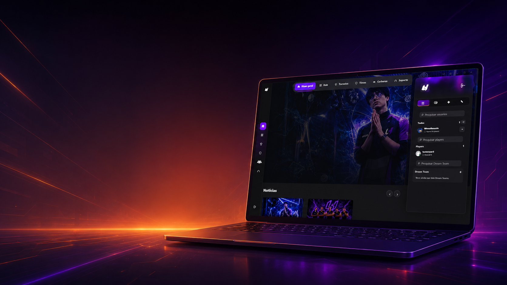 Aplicativo LigaHub aberto em um notebook
